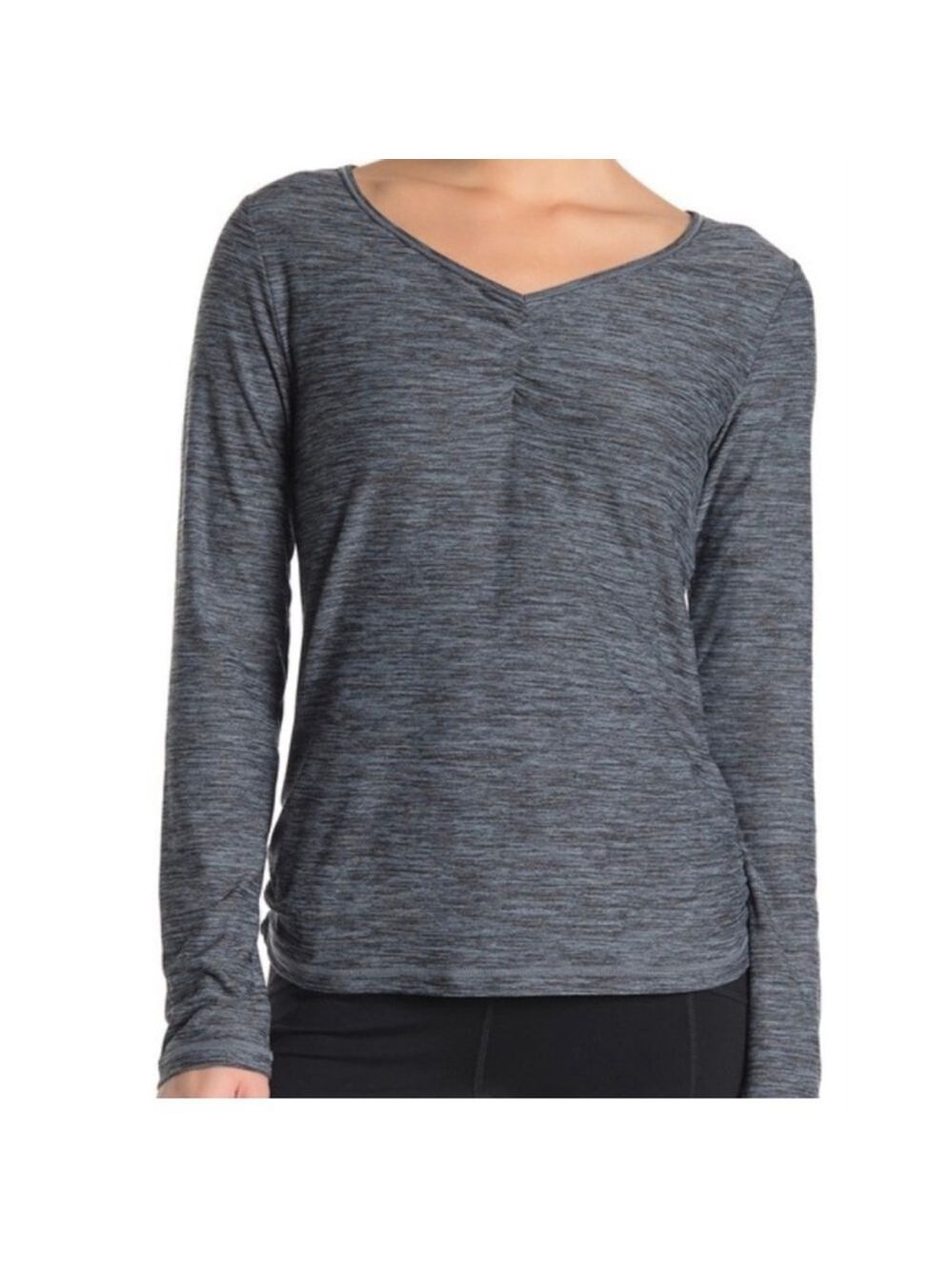 Women's Zella Long Sleeve V-Neck Ruched Top in Gray, Size L
